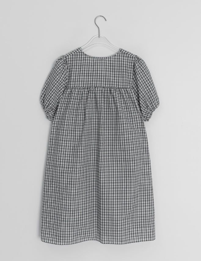 Zimo Check Button Puff Short Sleeve One Piece