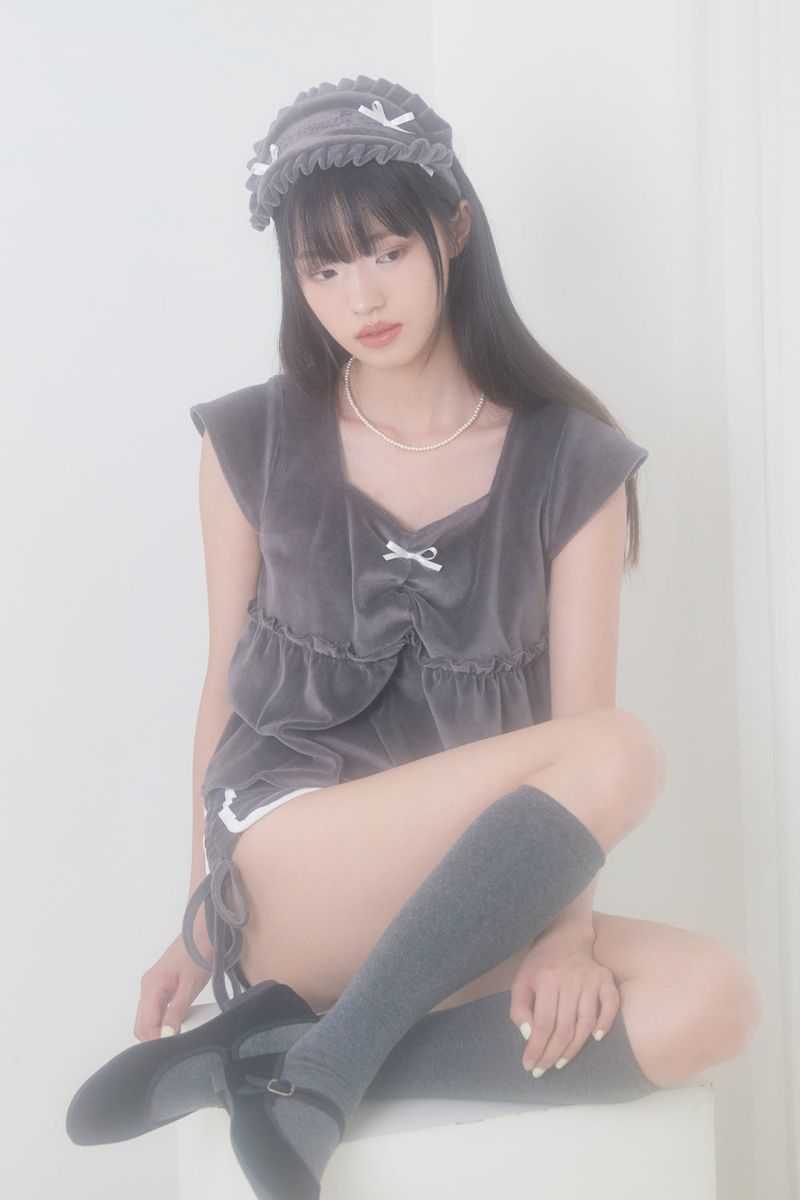 VELVET RIBBON PAJAMA EYE PATCH (CHARCOAL)
