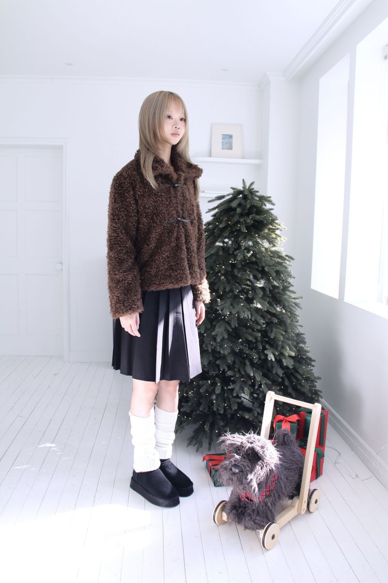 Soft wool two-button fur cropped jacket jumper (2colors)