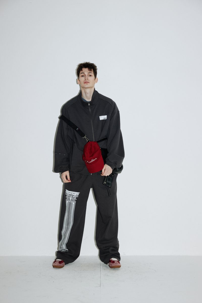 Rivet Wide Sweat Zip-up (Cement-charcoal)