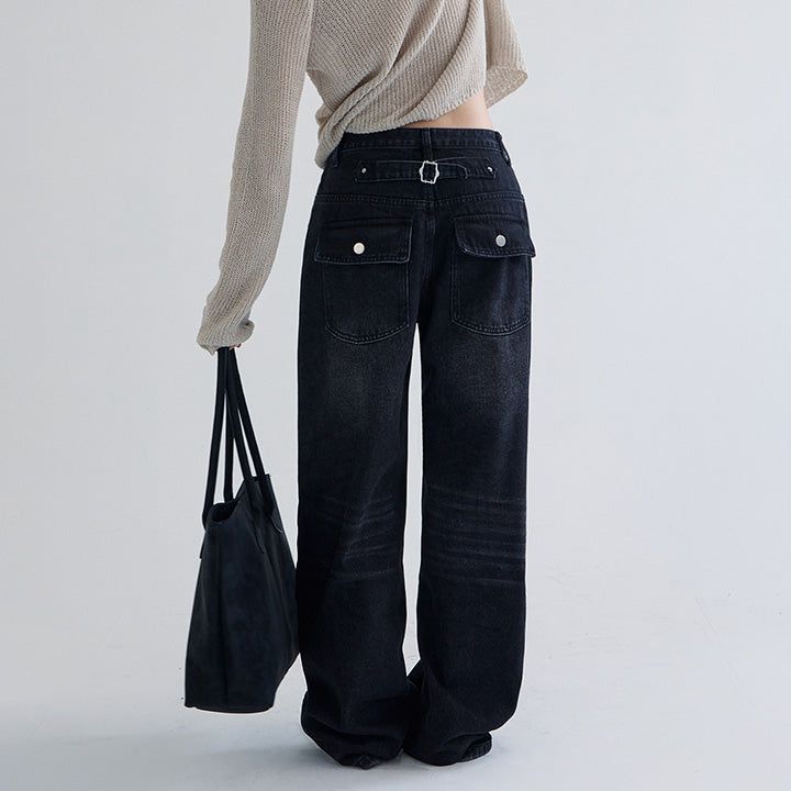 [Made] Senka Bizo Strap Hip Pocket Seam Detail Denim Pants - 4 Colors