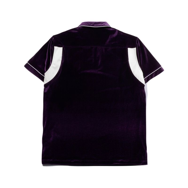 [UNISEX] Leather-Trimmed Velour Zip Polo (Purple)