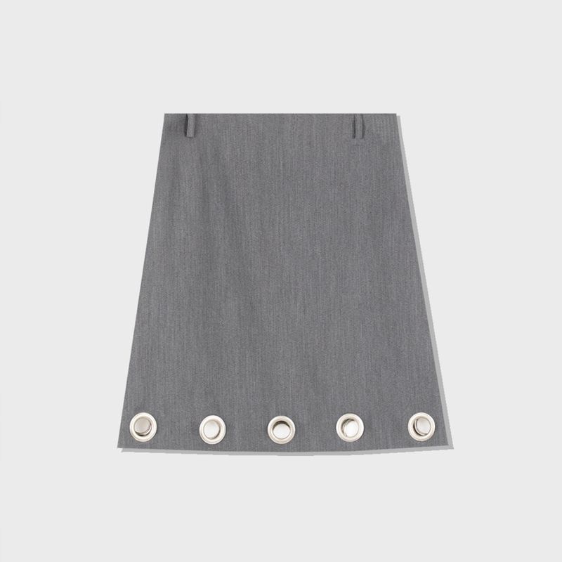 EYELET MIDI SKIRT (GREY)