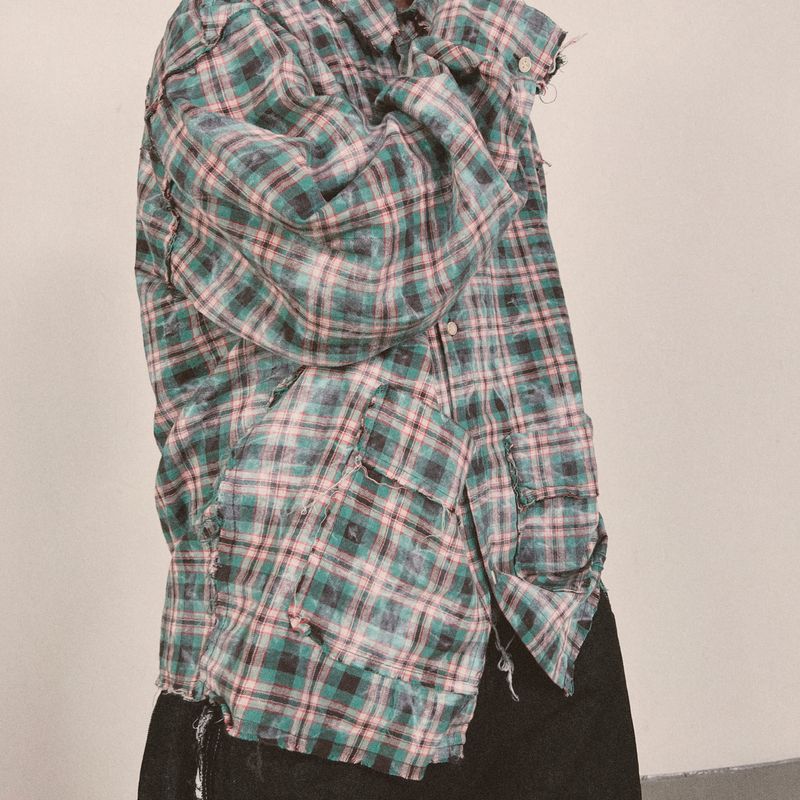 smoke wash check shirt_green