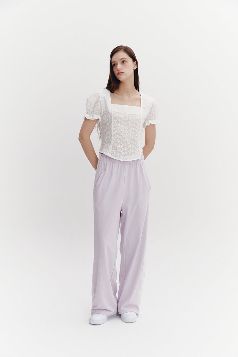 Square Neck Lace Blouse White