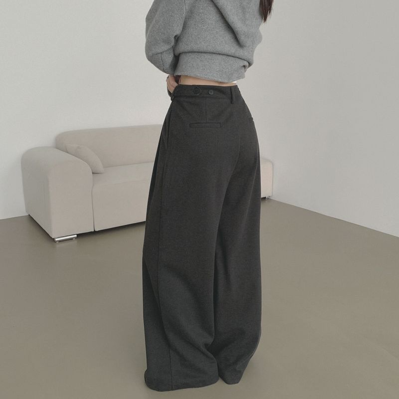 SHORT / woolen pintuck winter wide slacks pants