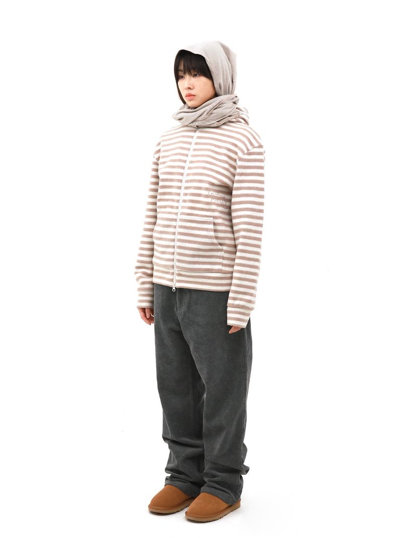 S.T.C. STRIPE FLEECE MUFFLER ZIP UP (BEIGE)