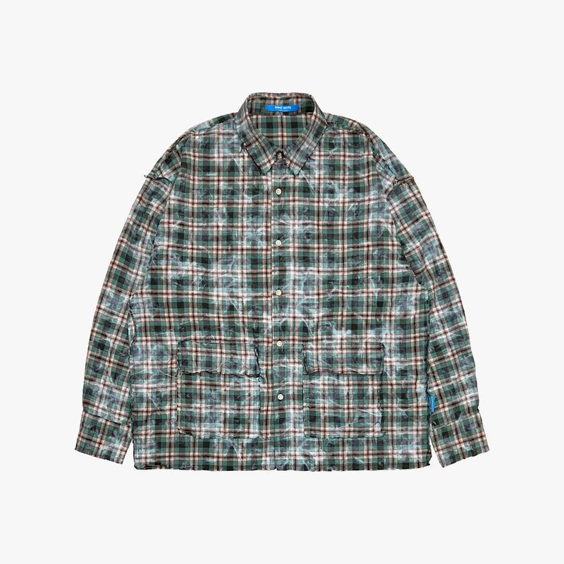 smoke wash check shirt_green