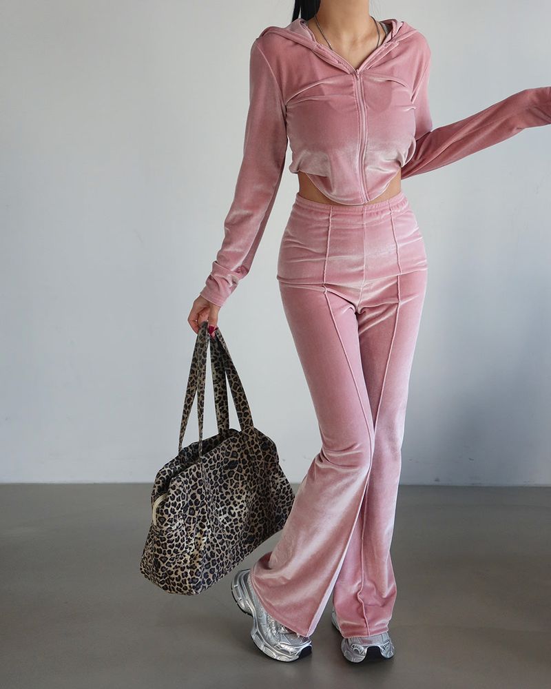 Velvet Slim Two-Piece Sweat Suit Set