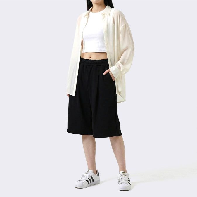 Balloon Curved Sweat Bermuda Pants Black