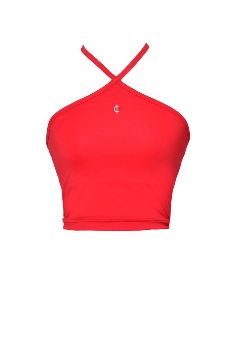 2-way halter span crop sleeveless top (red)