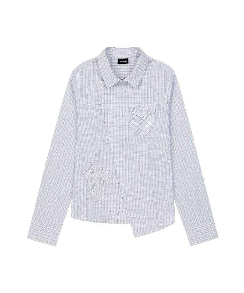 Cross Applique Slimfit Check Shirt - WHITE