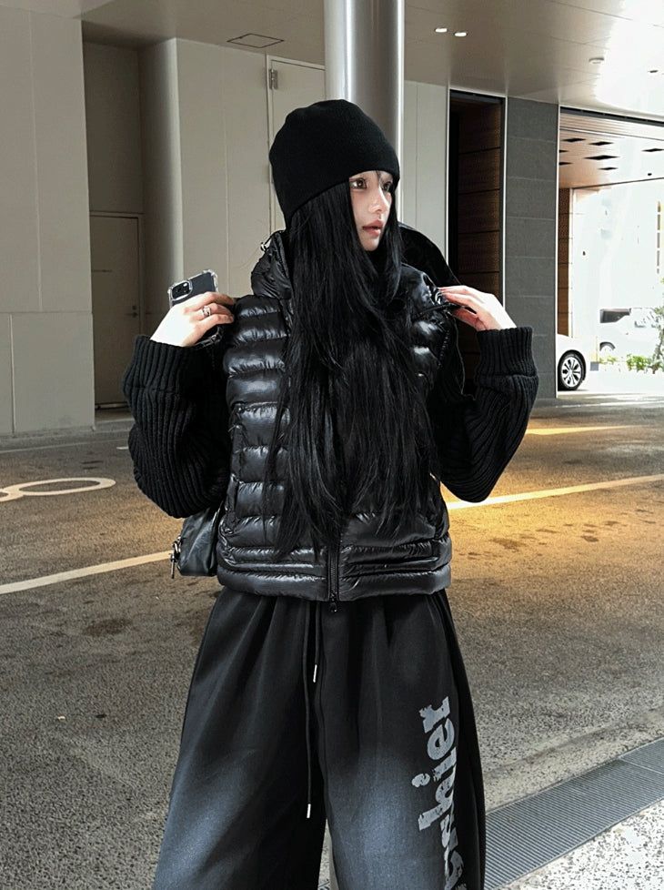 Black tech knit padding jacket
