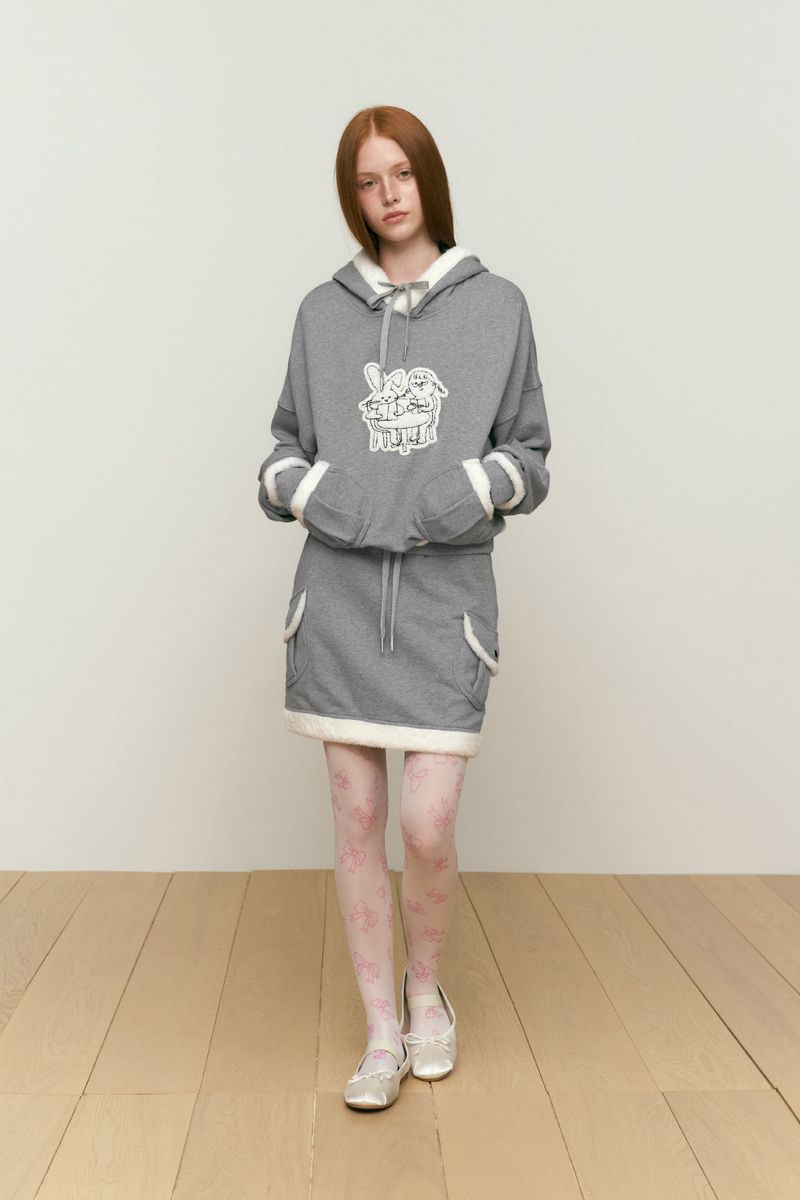 WITTY BUNNY FUR MINI SKIRT [MELANGE GRAY]