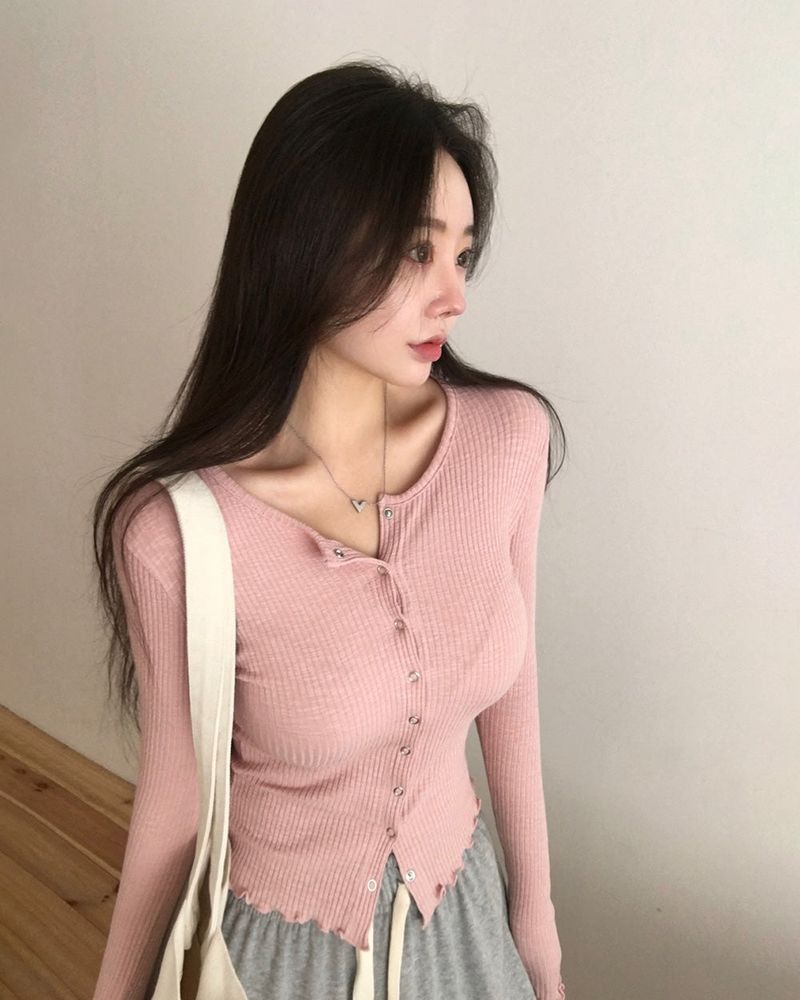 Slim Button Long Sleeve Cardigan