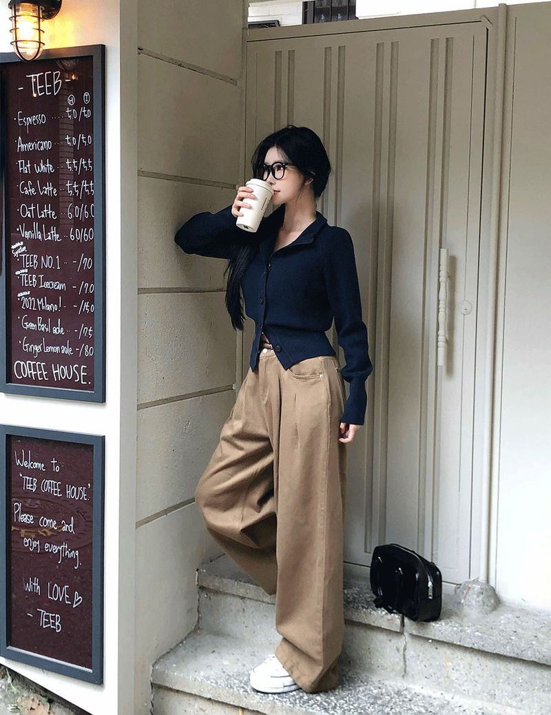 [BELLIDE MADE] semi-high-neck knit cardigan