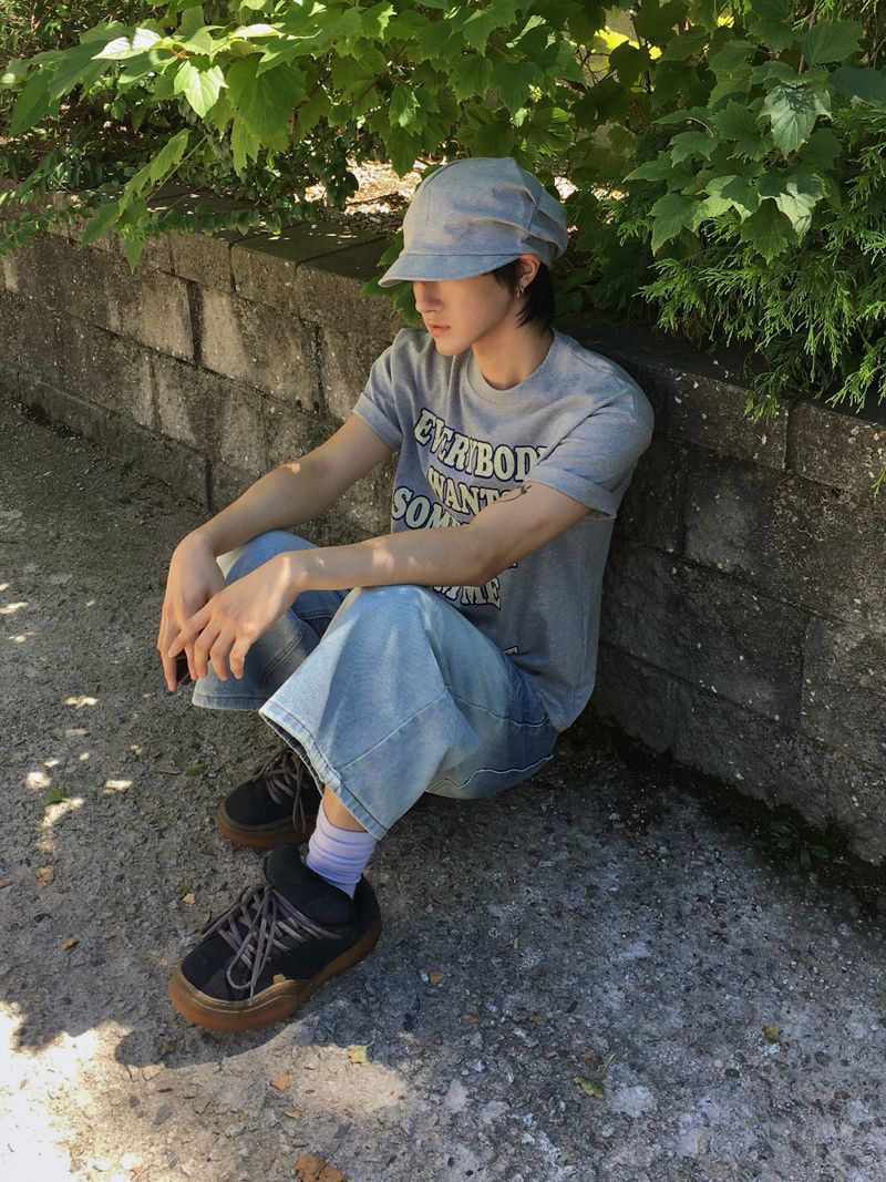 Rope Light Washing Bermuda Denim Pants