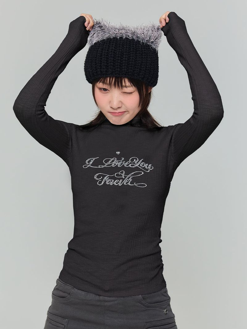 レタリングキュービックタートルネックTシャツ - ブラック,ネイビー