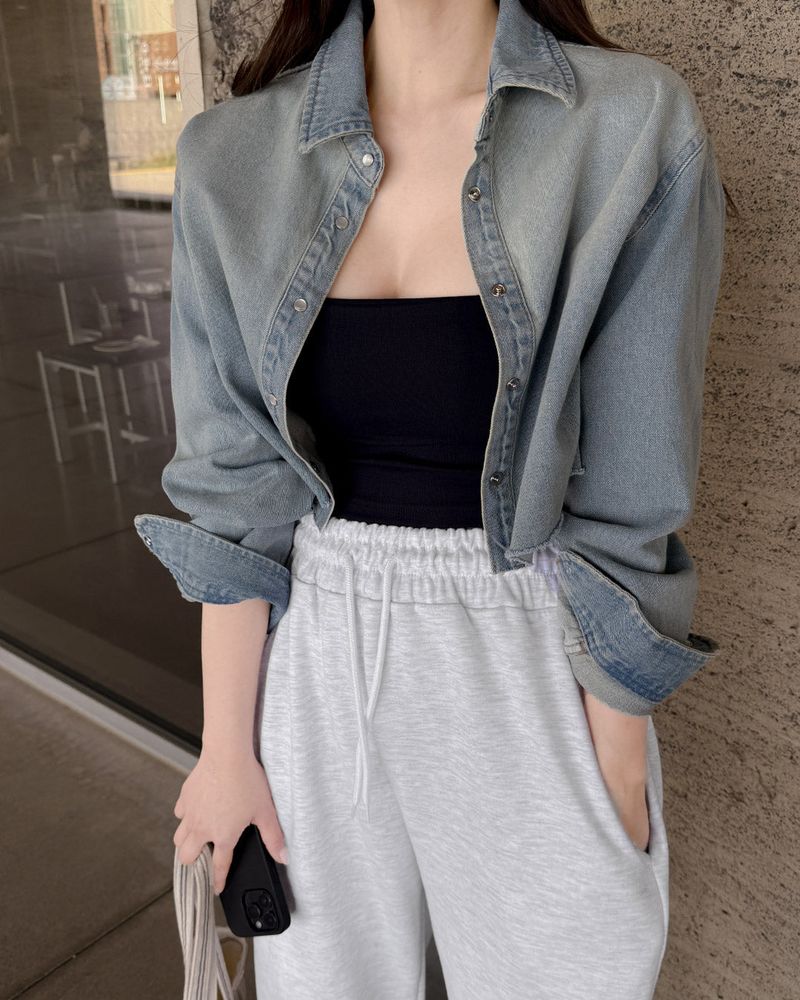 Polka cropped denim jacket