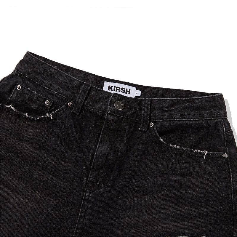 DAMAGE HALF DENIM PANTS [BLACK]