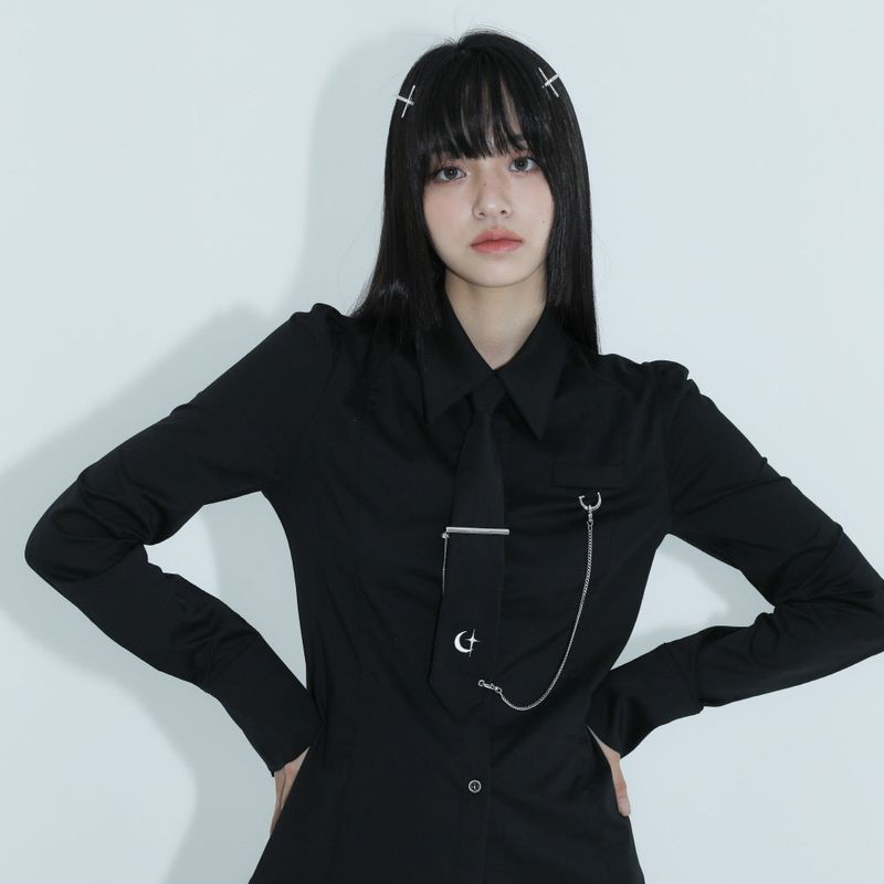 0 1 necktie chain shirt - BLACK