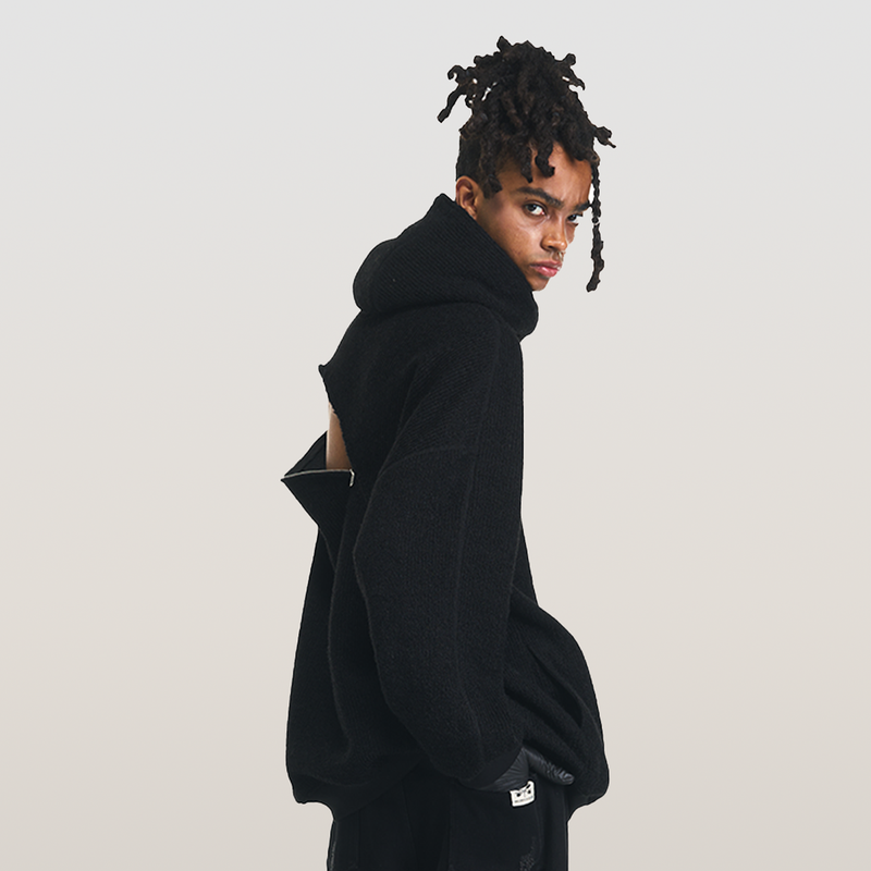 RELABEL 23AW Heavyweight Flowy Z ip Multi Closure Hooded Cardigan Jumper