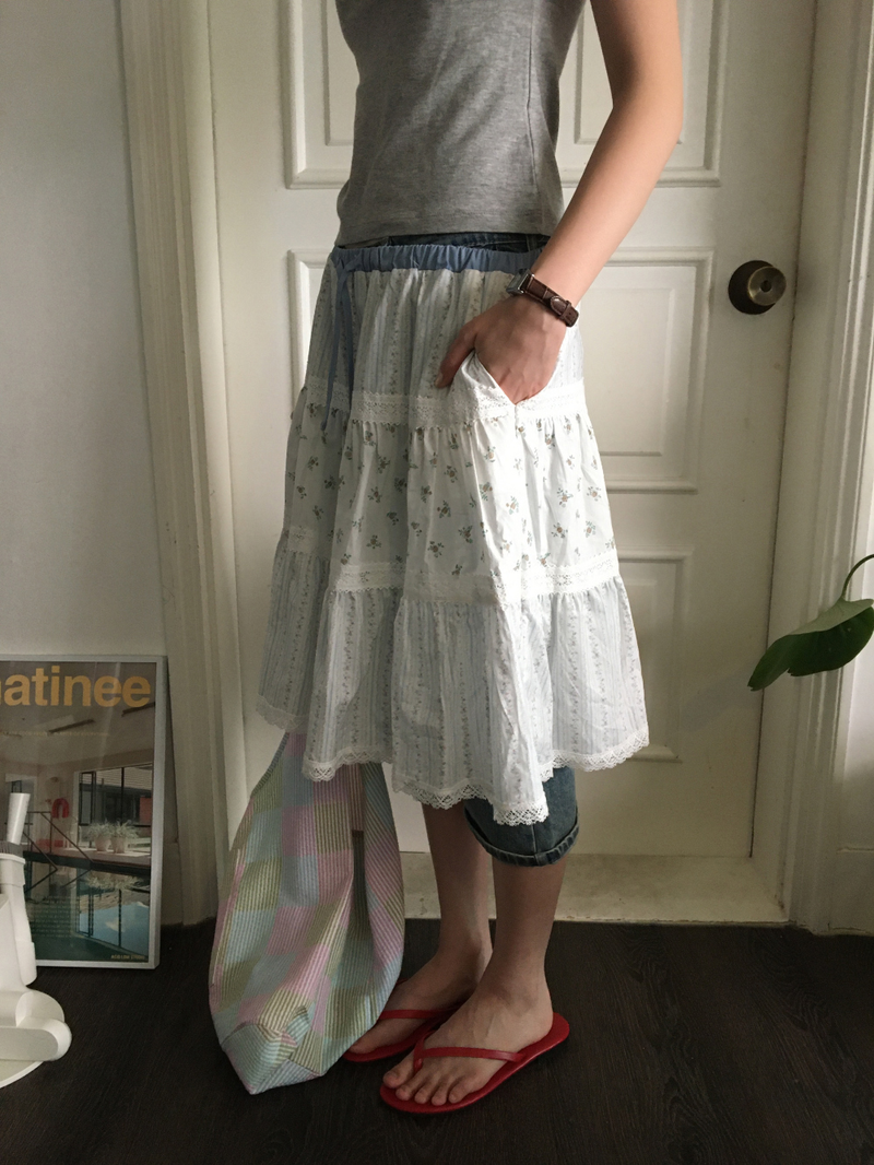 YWD COLOR-BLOCK FLORAL SKIRT (2color)