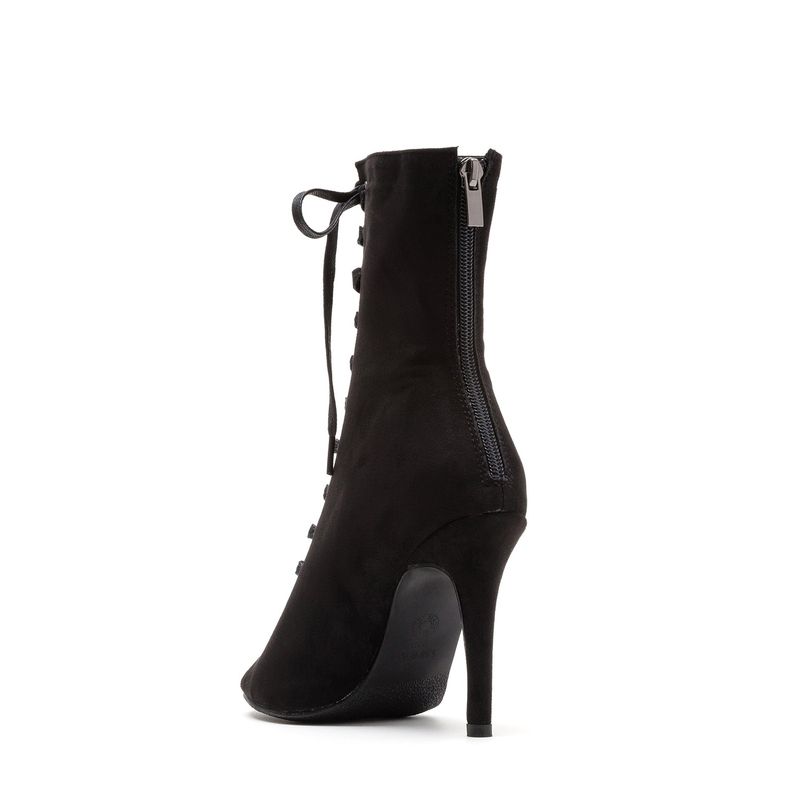 Suede Lace-Up Open Toe Heel(Black)
