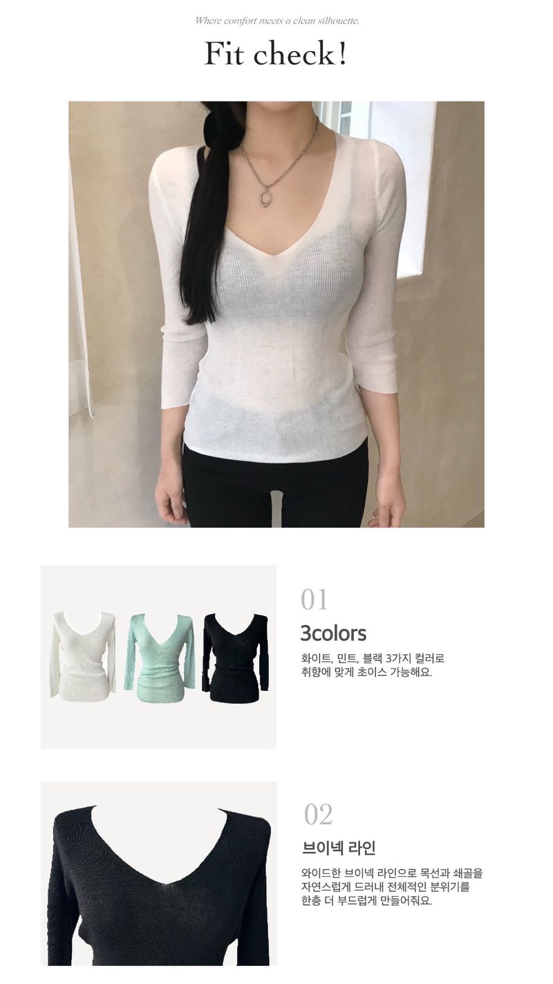 Melo Sheer V-Neck 3/4 Sleeve Knit