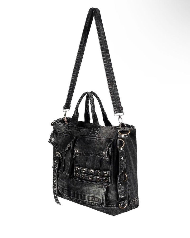 WASH-DENIM SHOULDER BAG (Black)