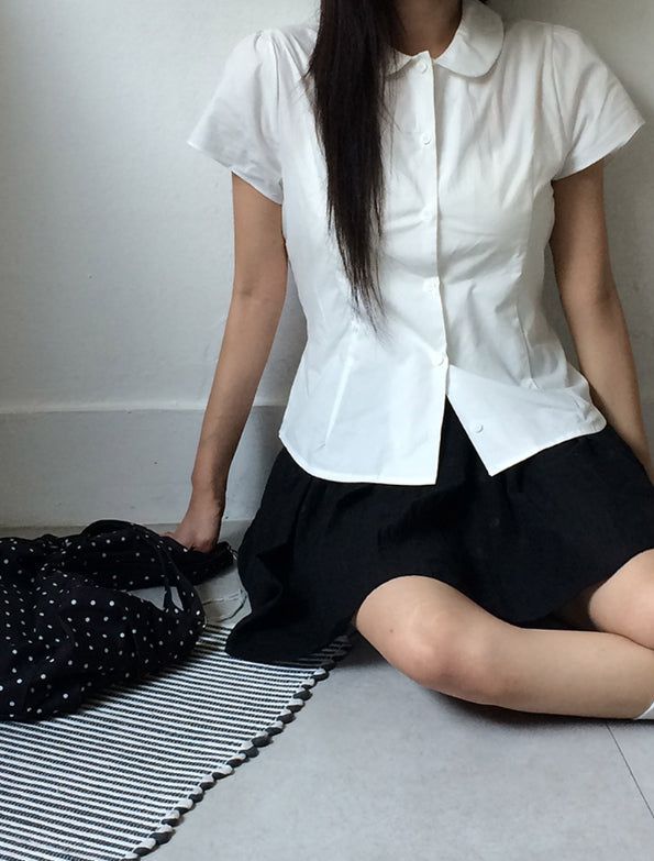 Ishon Puff Slim Collar Shirt Blouse