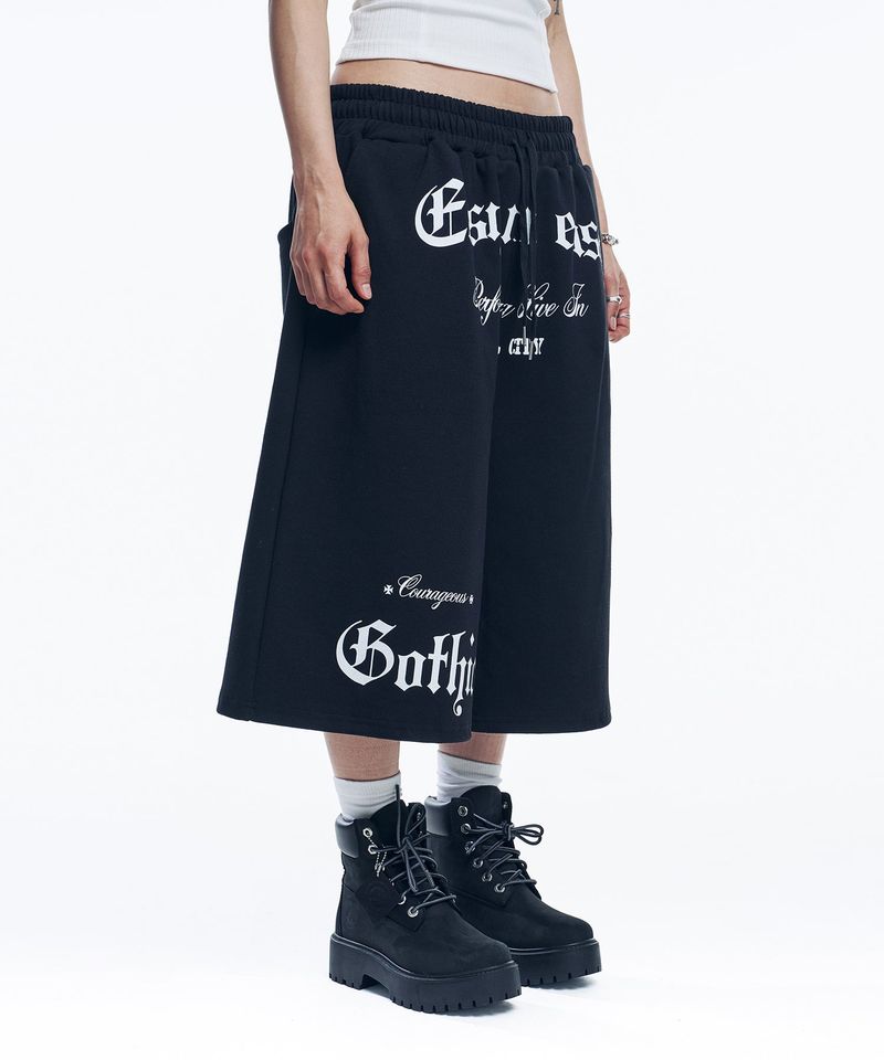 Gothic lettering Bermuda sweatpants - Black
