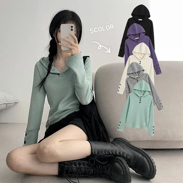 Color Point✨Sleeve Button Hoodie (5 colors)