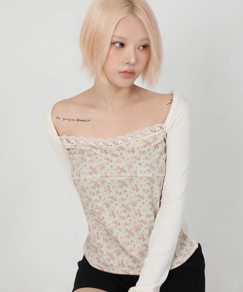 Layered Floral t-shirt_ivory
