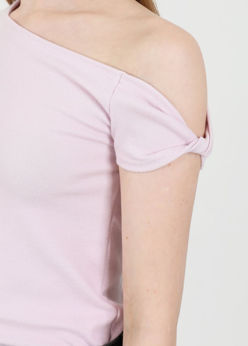 Off Shoulder Twist Half-Sleeve T-shirt Pink