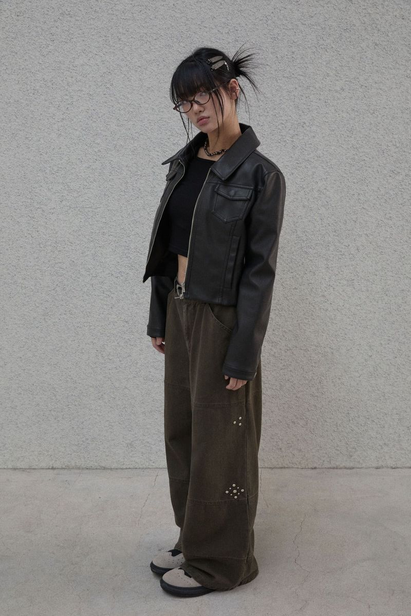 Studded pattern cotton pants