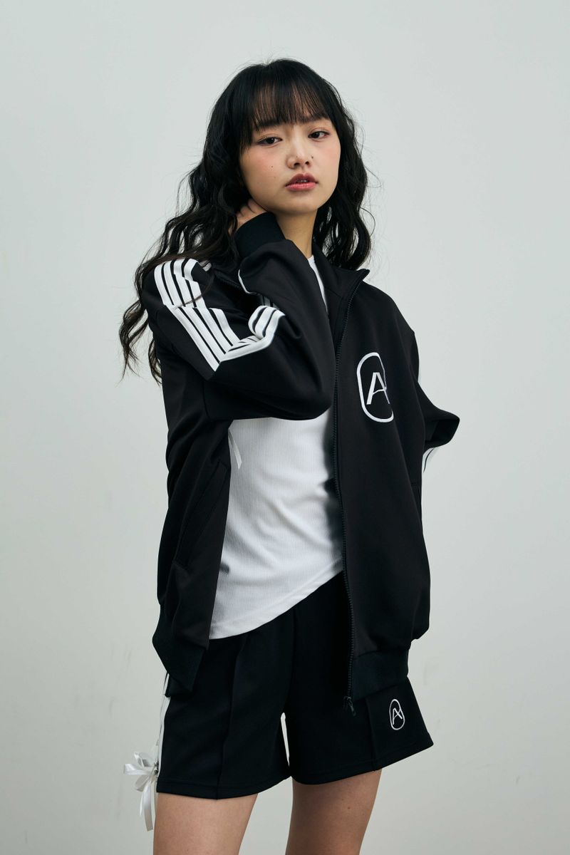 RIBBON JERSEY TRACK SHORTS PANTS / BLACK