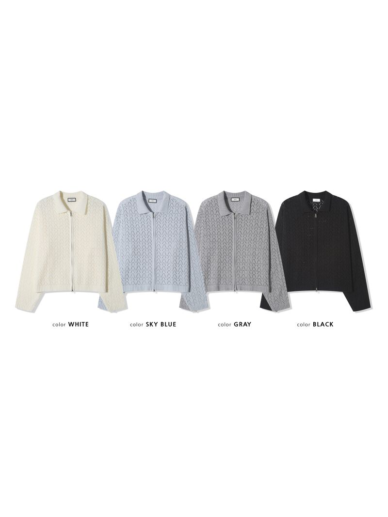 Cropped Knit Punching Zip-Up 4COLOR