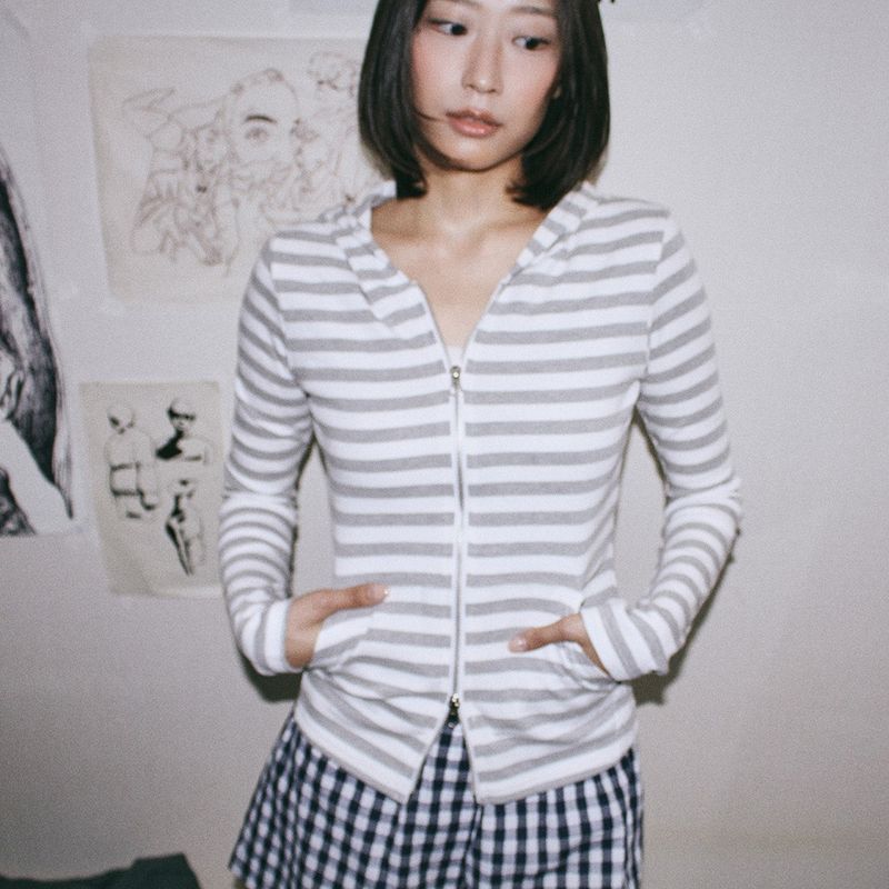 Stripe slim zip-up