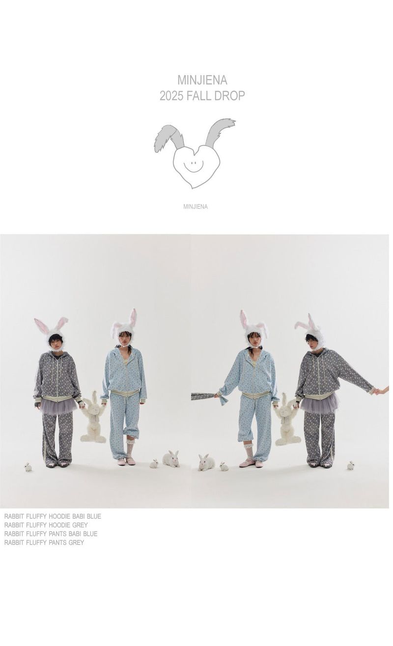 rabbit fluffy hoodie babi blue