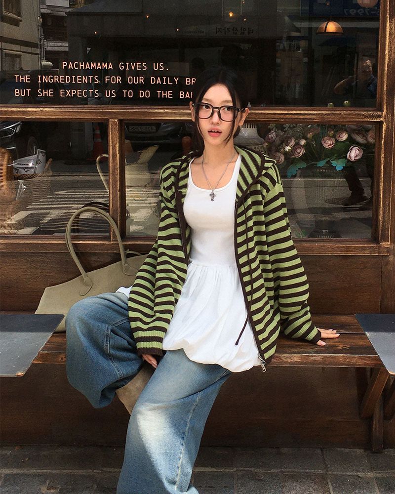 [MADE] Spell Food Border Knit Zip-Up