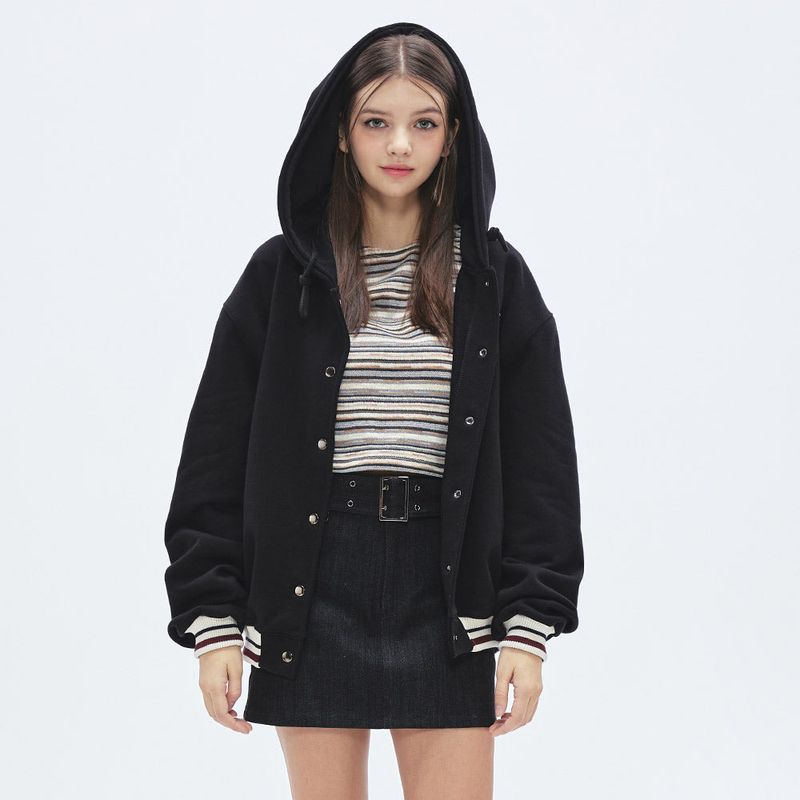 ベースボールフードジャケット/Baseball Hoodie Jacket [BLACK]