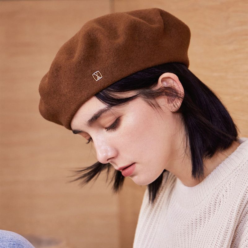 VA Square Stud Wool Beret / Brown