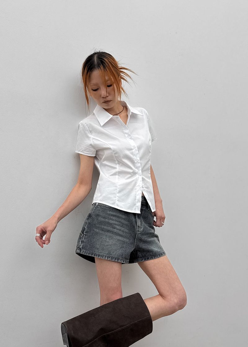 [MADE] Kuriring Cotton-Span Slim Short-Sleeve Shirt
