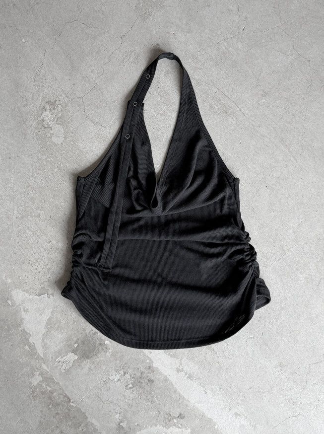 Woolen Cowl Neck Eyelet Halter Top