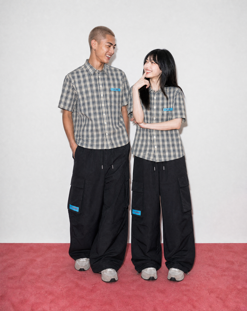 ハーフクロップチェックシャツ (NAVY)