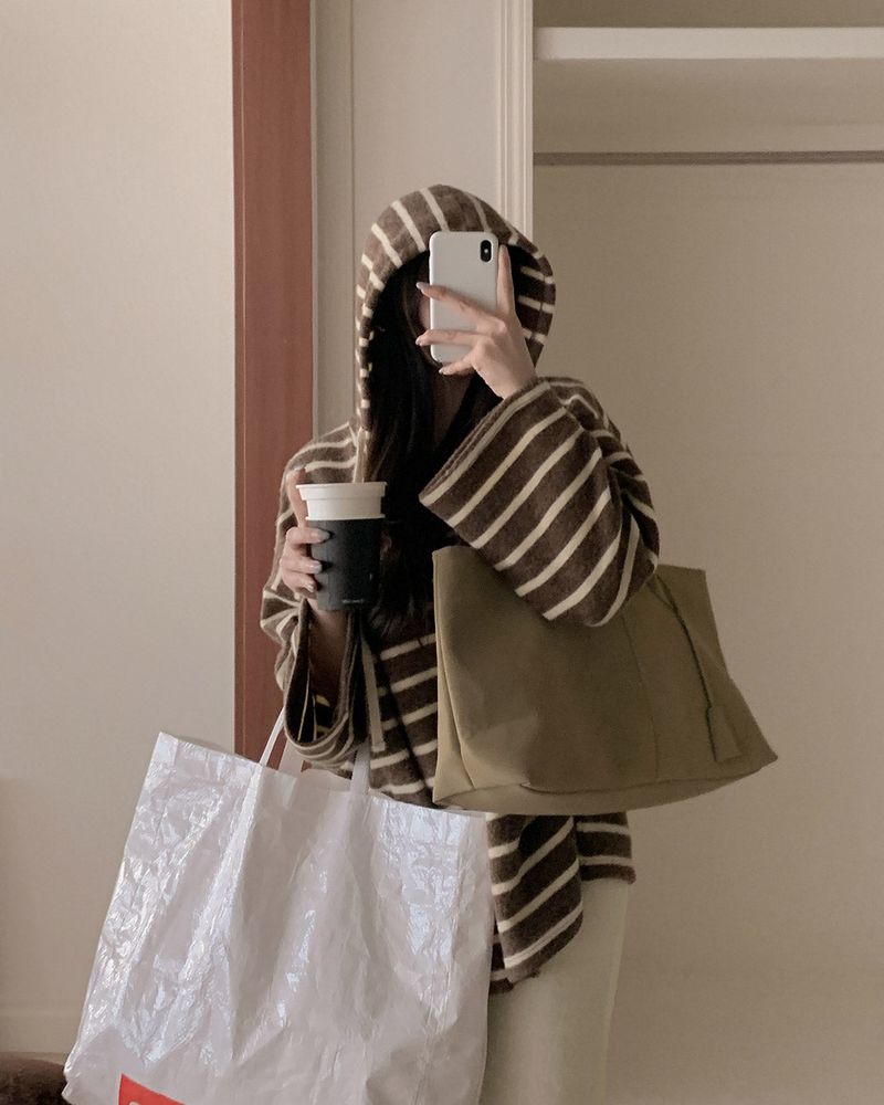 Striped fleece hood