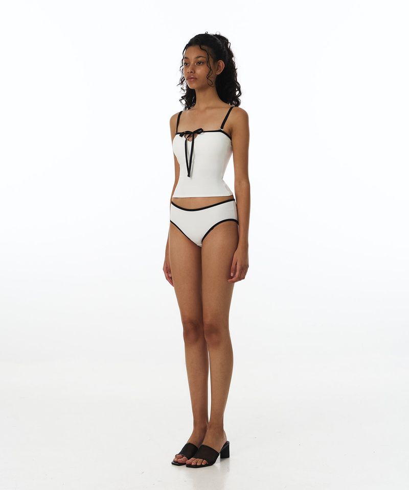 Line Ribbon Slim Top Bikini Bra (White)