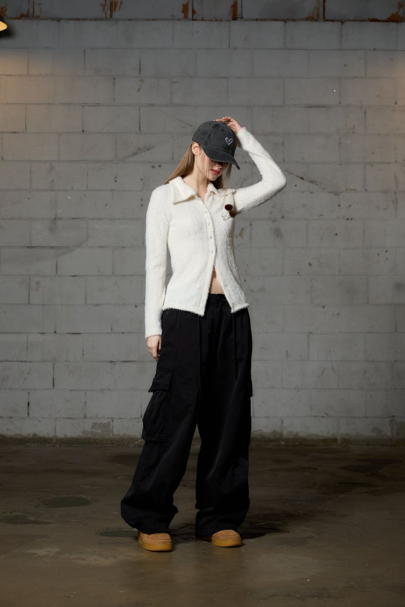 ARO WIDE CAGO PANTS / BLACK