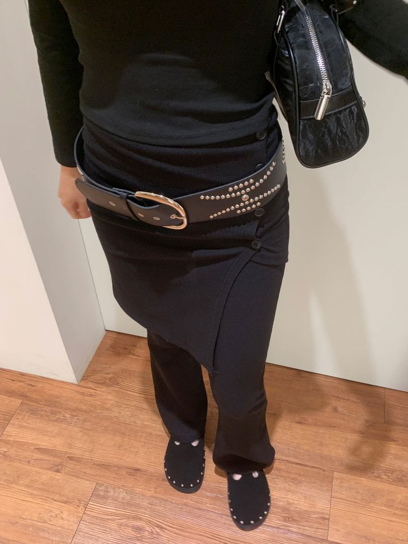 Sway Unbalanced Wrap Button Ribbed Bootcut Pants